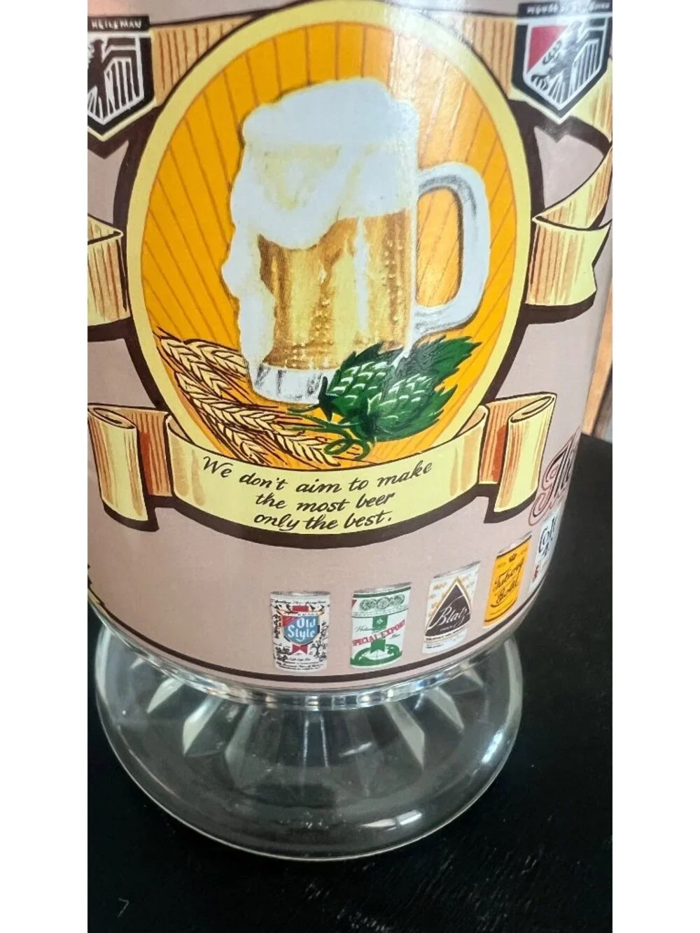 Vintage G. Heilman Brewing Company beer stein, clear glass body, metal lid